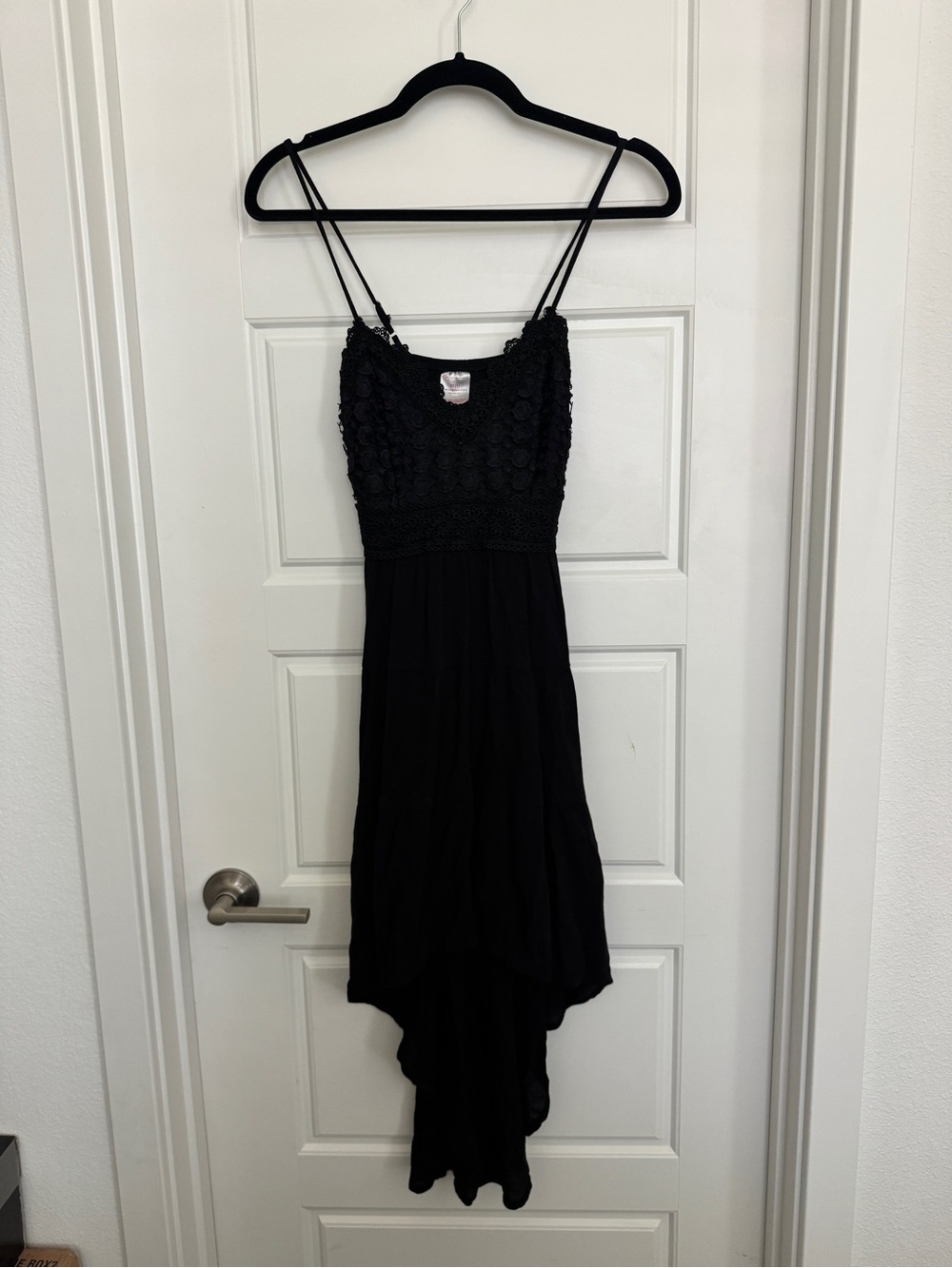 Target No Boundaries XS Black Spaghetti Strap Maxi Dress with Crochet Bodice